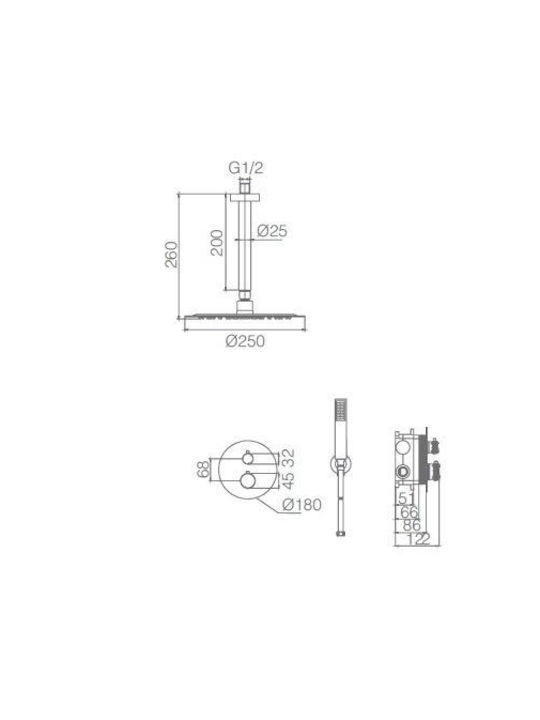 Imex Line Mischbatterie & Brausegarnitur Einbau für Dusche 2 Ausgänge Gray