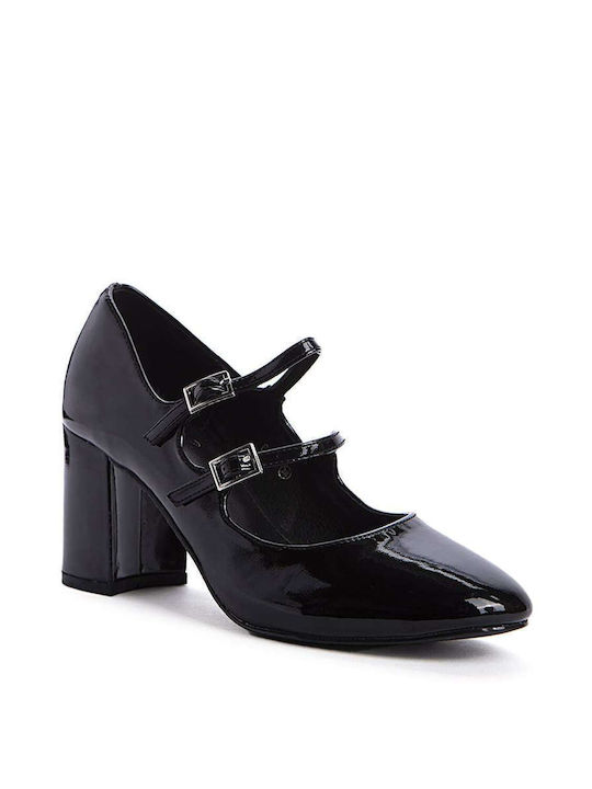 Keep Fred Patent Leather Black Medium Heels with Strap