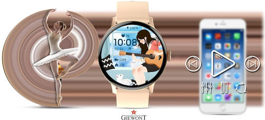 Giewont GW330 45mm Smartwatch με Παλμογράφο (Ροζ Χρυσό)