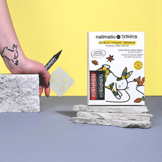 Nailmatic Комплект за рисуване върху кожа Tattoopen със шаблони The Rabbit By Ami Imaginaire Детски грим