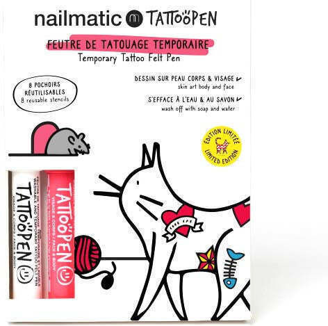 Nailmatic Skin Painting Set Tattoopen With Stencil The Cat By Ami Imaginaire Children's Makeup