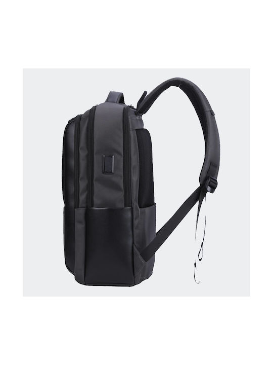 Aoking Leather Backpack with USB Port Black 13.7lt