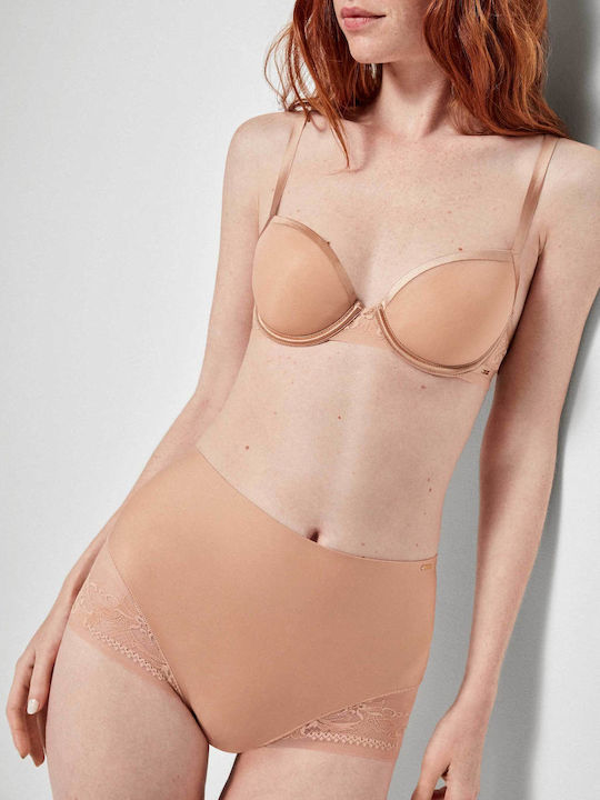 High-waisted Women's Slip Seamless with Lace Beige