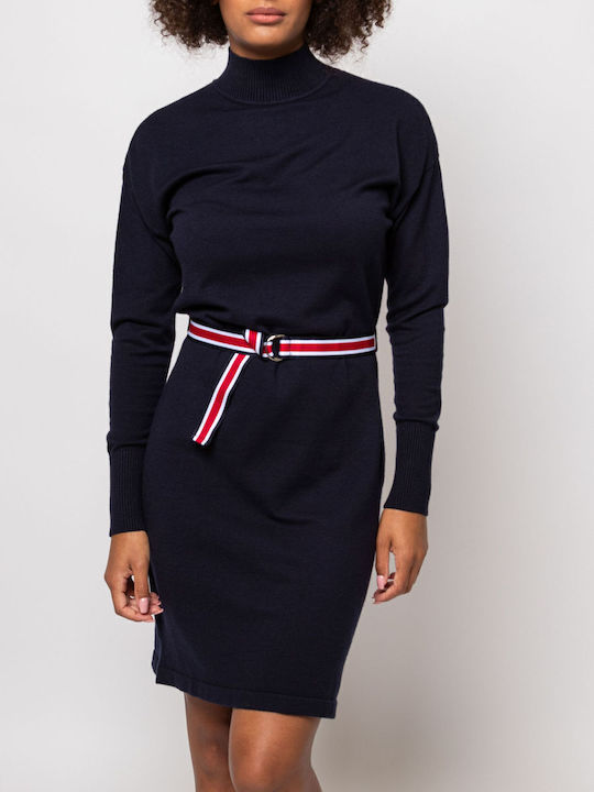 Mini Dress Turtleneck Blue Navy