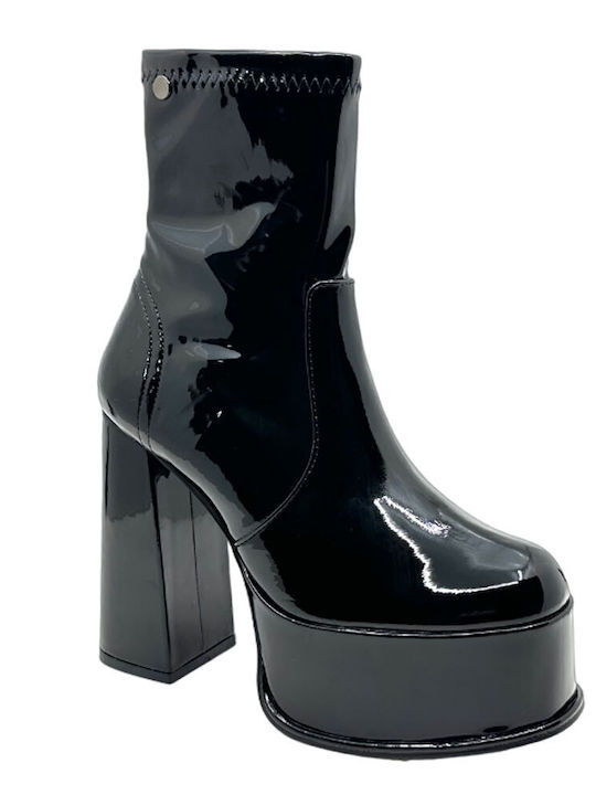 Queen Accessories Damen Knöchelstiefel aus Lackleder Schwarz