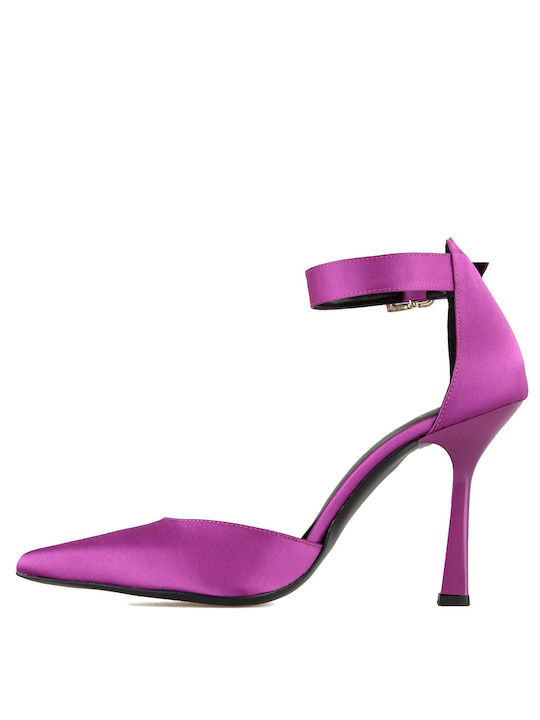 Silia D Pointed Toe Fuchsia Heels with Strap Satin