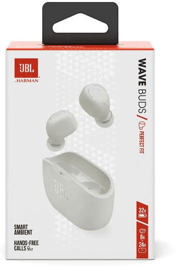 JBL Wave Buds Bluetooth Handsfree Earphones with Sweat Resistance and Charging Case White