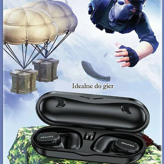 Awei T69 Open Ear Bluetooth Handsfree Ακουστικά με Θήκη Φόρτισης Μαύρα