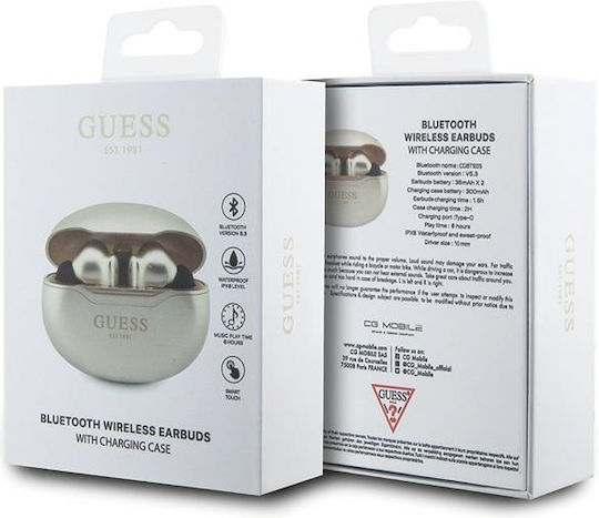 Guess True Wireless Metalic Finish In-ear Bluetooth Handsfree Earphones with Charging Case Gold