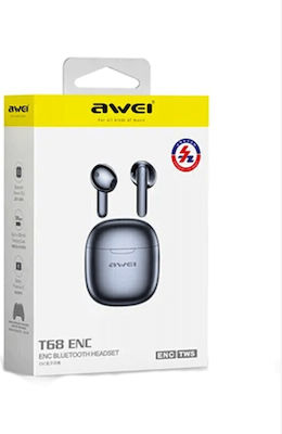 Awei T68 ENC Earbud Bluetooth Handsfree Ακουστικά με Θήκη Φόρτισης Μαύρα