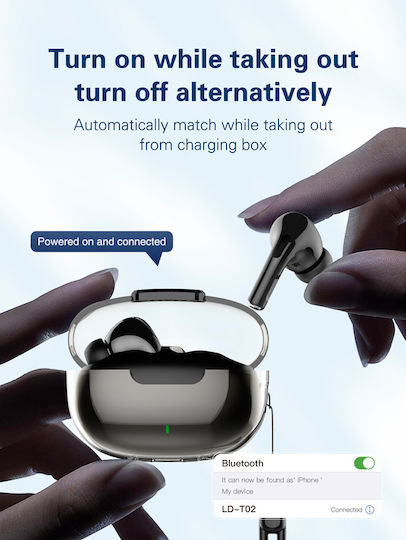 Ldnio T02 Earbud Bluetooth Handsfree Ακουστικά με Θήκη Φόρτισης Μαύρα