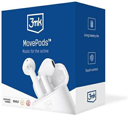 3MK MovePods In-ear Bluetooth Handsfree Ακουστικά με Αντοχή στον Ιδρώτα και Θήκη Φόρτισης Λευκά