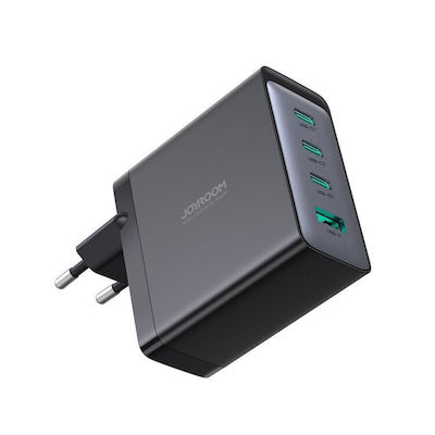 Joyroom Ladegerät GaN mit USB-A Anschluss und 3 USB-C Anschlüsse und Kabel USB-C 100W Stromlieferung / Schnellaufladung 3.0 Schwarzs (JR-TCG04EU)