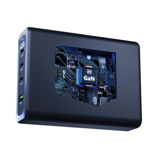 3MK Charging Stand with USB-A Port and 3 USB-C Ports 240W Power Delivery in Black color (Hyper)
