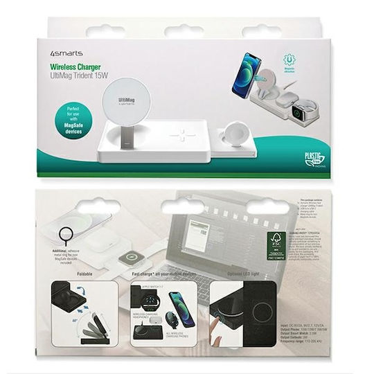 4Smarts Kabelloses Ladegerät (Qi Pad) mit USB-C Anschluss 20W Weißς (Ultimag Trident)