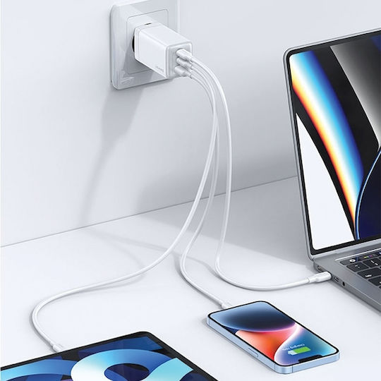 Usams GaN Wireless Charger with USB-A Port and 2 USB-C Output Ports 65W Power Delivery Gradient Purple