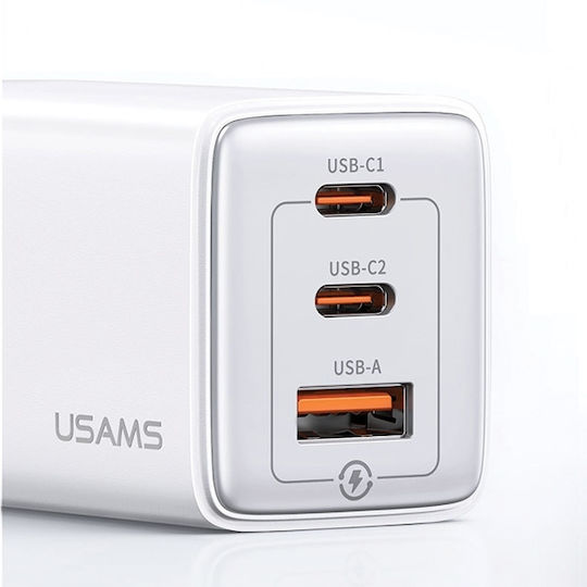 Usams GaN Wireless Charger with USB-A Port and 2 USB-C Output Ports 65W Power Delivery Gradient Purple