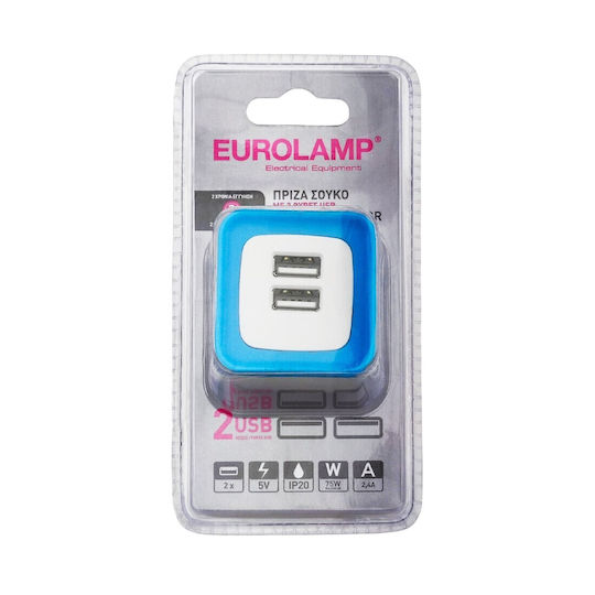 Eurolamp Φορτιστής Χωρίς Καλώδιο με 2 Θύρες USB-A Μπλε