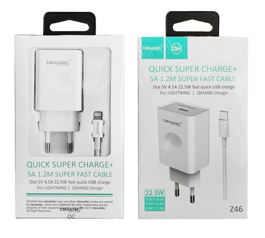 QIHANG Charger with USB-A Port and Cable USB-C Whites (Z46)