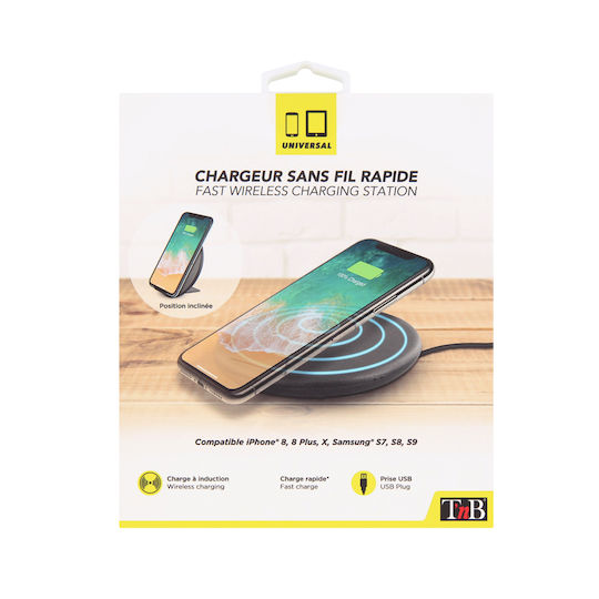 T'nB Kabelloses Ladegerät (Qi Pad) und Kabel Micro-USB 10W Schwarzs (CHW10)