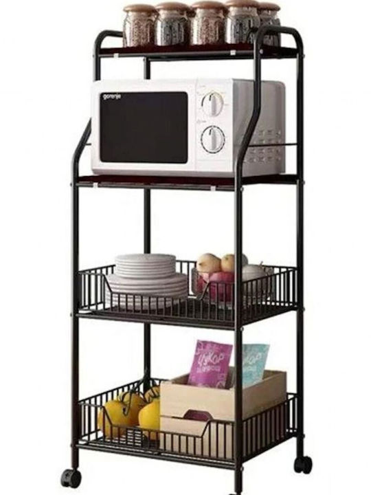 Kitchen Rack Metallic 3 Tiers Black 60x33x122cm