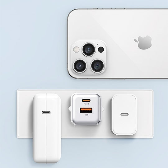 Usams Charger Without Cable with USB-A Port and USB-C Port 30W Power Delivery Blacks (CC189)