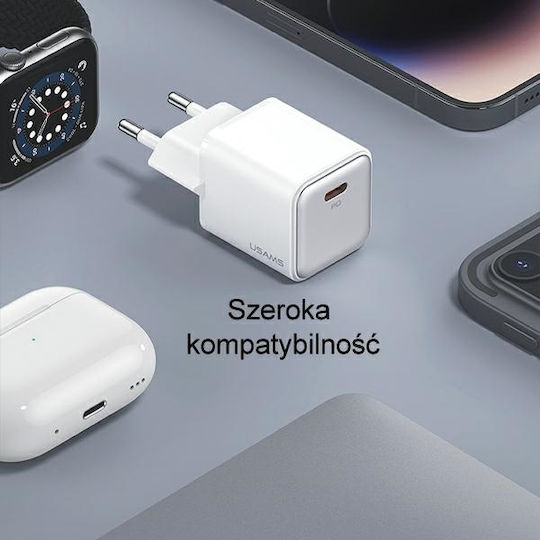 Usams Φορτιστής Χωρίς Καλώδιο με Θύρα USB-C 30W Power Delivery Μωβ (CC186)