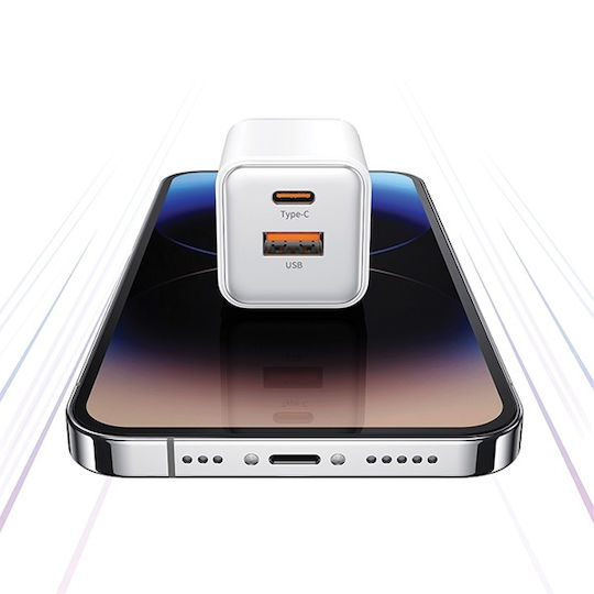 Usams Încărcător Fără Cablu cu Port USB-A și Port USB-C 30W Livrarea energiei Violet (CC189)