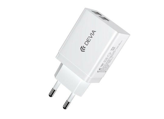 Devia Зарядно Устройство Без Кабел с 2 USB-A Изходни Порта 12W Бял (DVCH-329593)