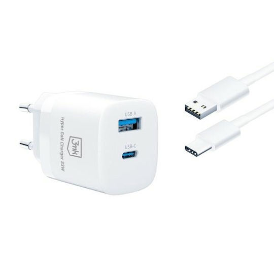 3MK Φορτιστής Χωρίς Καλώδιο GaN με Θύρα USB-A και Θύρα USB-C 33W Power Delivery Λευκός (Hyper GaN)