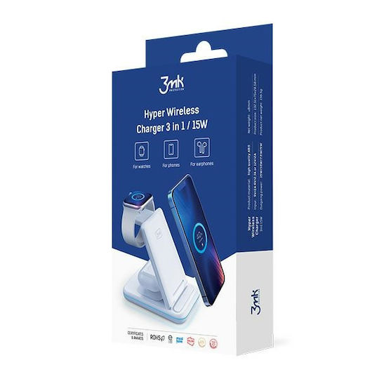3MK Ασύρματος Φορτιστής (Qi Pad) 15W Λευκός (Hyper 3in1)