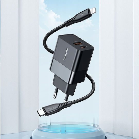Mcdodo Charger Without Cable with USB-A Port and USB-C Port 20W Power Delivery / Quick Charge 2.0 Blacks (CH-1951)