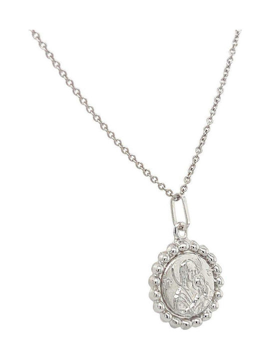 Xryseio Anhänger Kinder Amulett mit der Jungfrau Maria aus Weißgold 9K FL1136