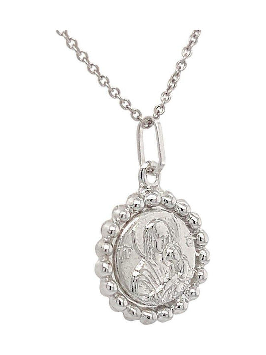 Xryseio Anhänger Kinder Amulett mit der Jungfrau Maria aus Weißgold 9K FL1136