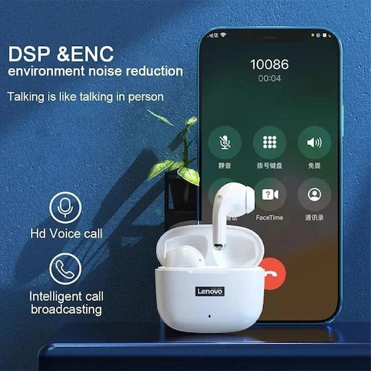 Lenovo LP40 Pro Earbud Bluetooth Handsfree Ακουστικά με Αντοχή στον Ιδρώτα και Θήκη Φόρτισης Λευκά