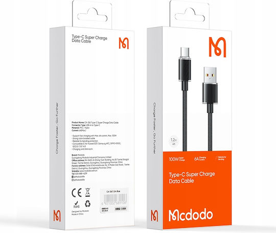 Mcdodo Braided USB 2.0 Cable USB-C male - USB-A 100W Μαύρο 1m CA-3650