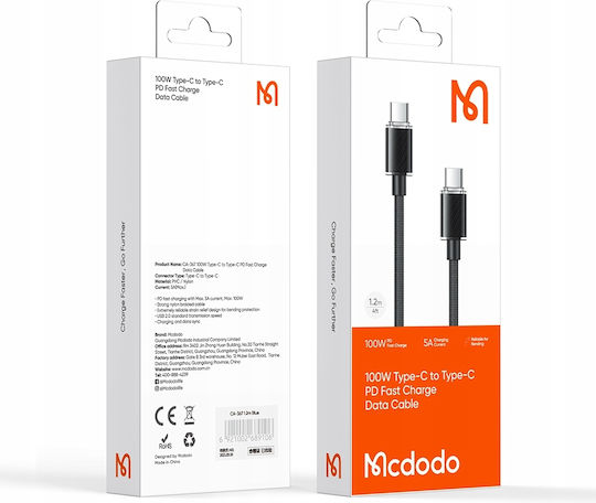 Mcdodo Braided USB 2.0 Cable USB-C male - USB-C 100W PD Μαύρο 1m CA-3670