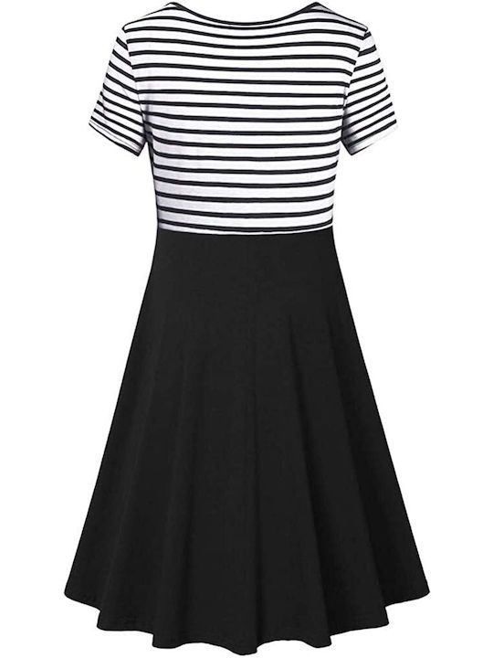Γυναικείο κοντομάνικο φόρεμα θηλασμού (μαύρο, ασπρόμαυρο με ρίγες) (πολυεστέρας)