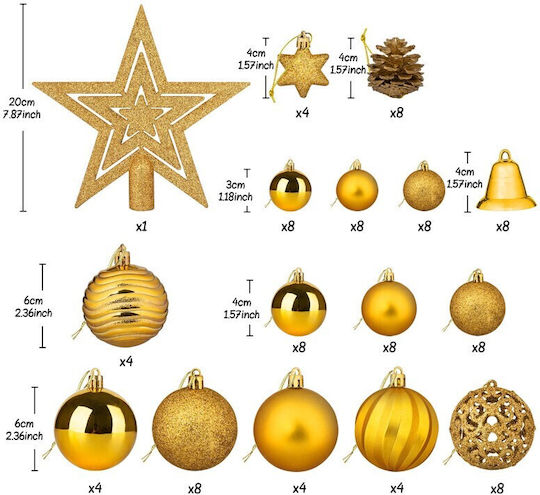 Hanging Ball Ornament Ornament Plastic Gold Set 101pcs