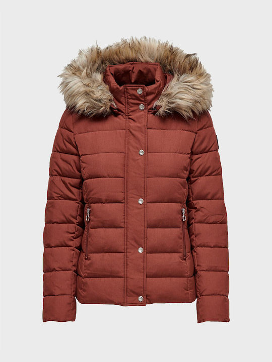 Only Women's Short Puffer Jacket for Winter Red