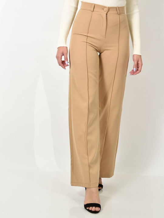 Women's Fabric Trousers Slim Fit Beige