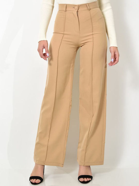 Potre Women's Fabric Trousers in Slim Fit Beige
