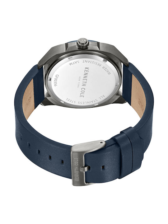 Kenneth Cole Gents Ανδρικό Ρολόι 43mm Μπαταρίας με Μπλε Δερμάτινο Λουράκι