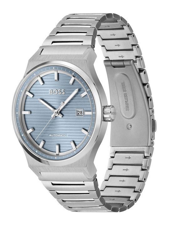 Boss Candor Γυναικείο Ρολόι 41mm Αυτόματο με Ασημί Μεταλλικό Μπρασελέ