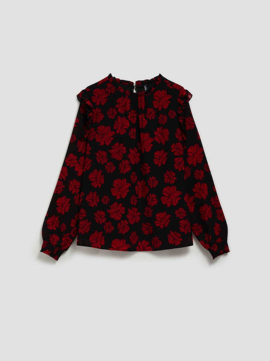 Make your image Women's Blouse Long Sleeve Floral black