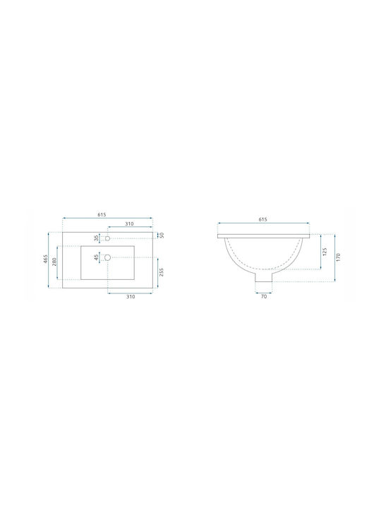 Rea Deasupra Blatului Chiuvetă Porțelan 61.5x46.5x17cm Alb
