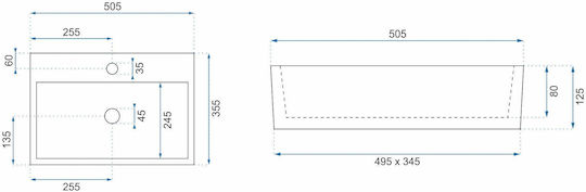 Rea Aufgesetztes Waschbecken Porzellan 50.5x35.5x12.5cm White