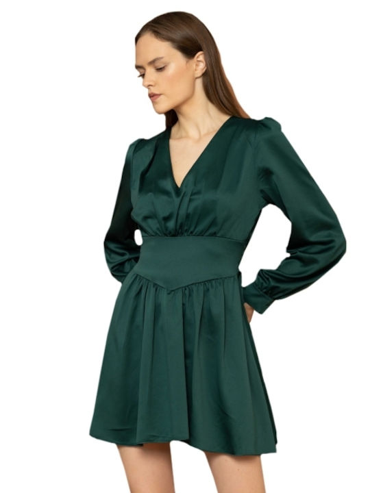 E-shopping Avenue Mini Evening Dress Shirt Dress Satin Green