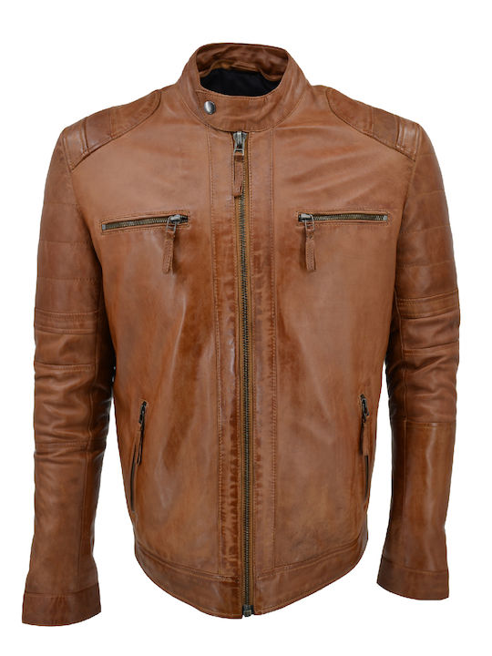 Δερμάτινα 100 Herren Winter Jacke Leder Καφέ.