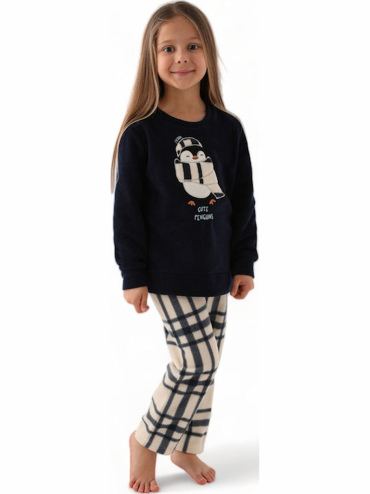 Arnetta Kinder Schlafanzug Winterlich Fleece Marineblau